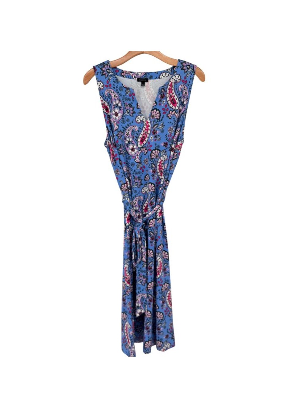 Talbots Effortless Jersey knit Tie Waist Midi Dress Seaside Paisley size large - Picture 2 of 13